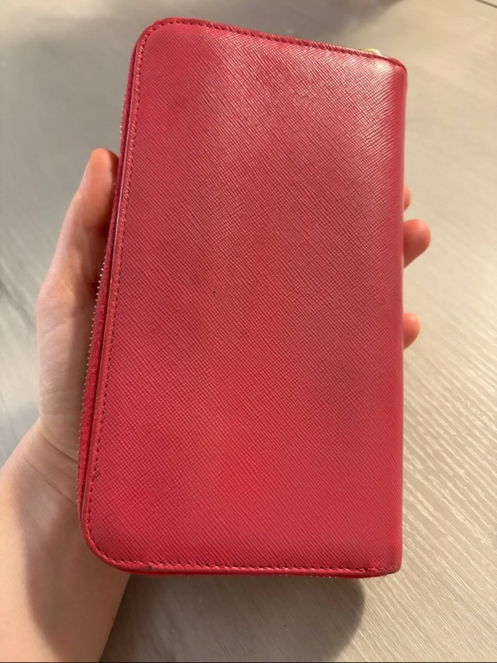 Prada Red Zip-Around Saffiano‎ Leather Wallet
